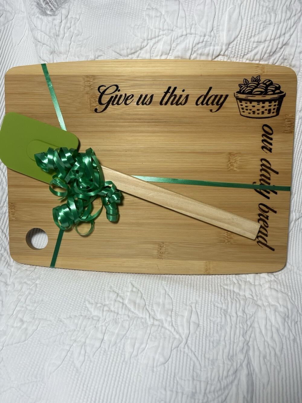 Custom Laser Engraved Wood Cutting Board With Spatula Gift Set Give Thanks
